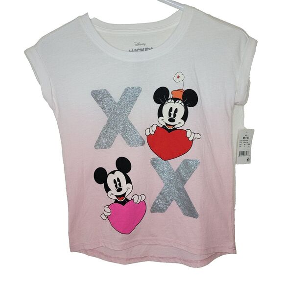 Disney Other - Disney Mickey & Minnie Mouse Girls M 7-8 XOXO White Faded Pink T-shirt